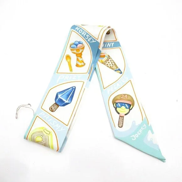 ★SOLD★ Hermes Twilly Scarf Funny Ice Cream Silk Blue White - Picture 2 of 4